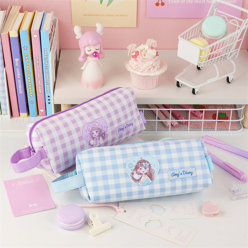 MK-8209 Big Square Pencil Bag Canvas Pen Bag Multi-functional Stationery Pocket Study Bag 02