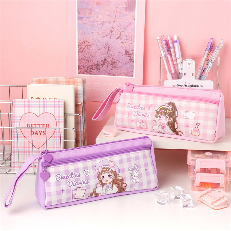 MK-8214 Handheld Double Layer Pen Bag Multifunctional Canvas Penzura Bhegi Yekudzidza Stationery Homwe 03