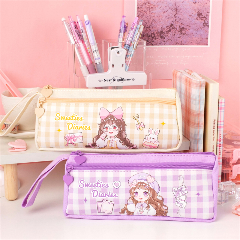 MK-8214 Handheld Double Layer Pen Bag Multifunctional Canvas Pencil Bag Study Stationery Pocket 06