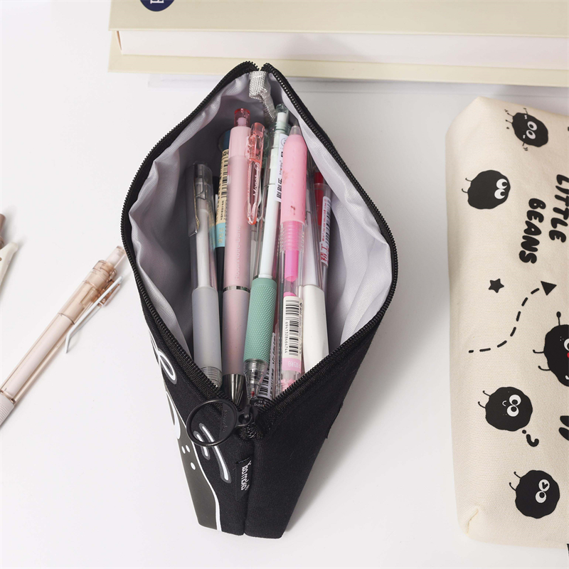 MK-8222 Big Triangle Canvas Pen Bag Handheld Canvas Pencil Bag Multi-functional Stationery Schoolbag (4)