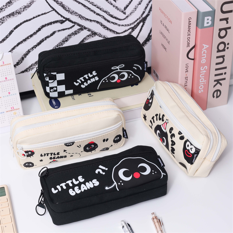 MK-8227 Square Pen Bag Trije Rits Stationery Case Canvas Pencil Bag Skoalle Study Bag (3)