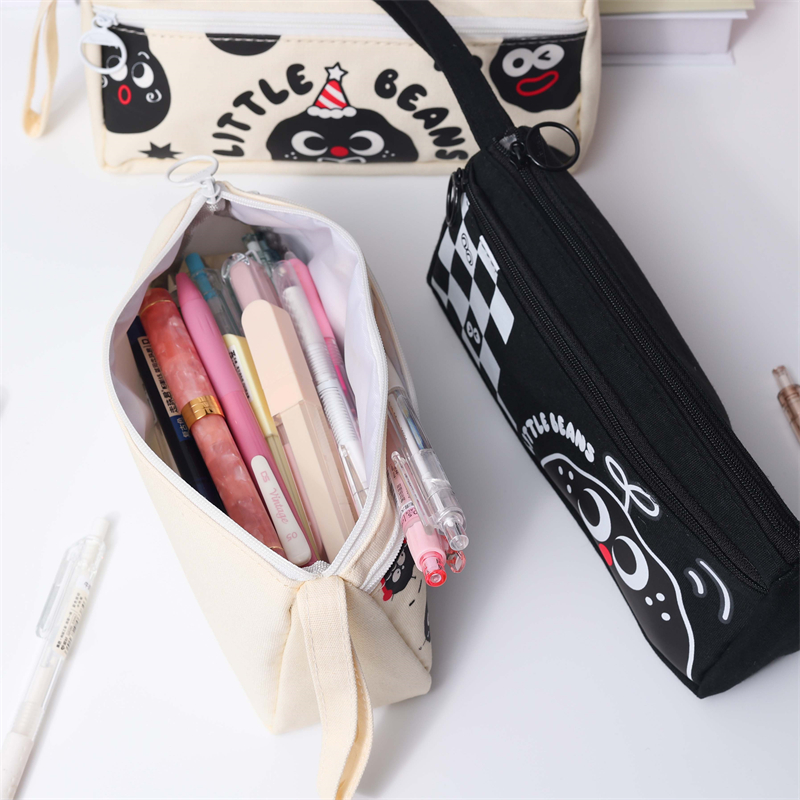 MK-8228 Handheld Pen Bag Double Layer Schoolbag Canvas Pencil Bag Muti-functional Study Stationery Pocket (2)