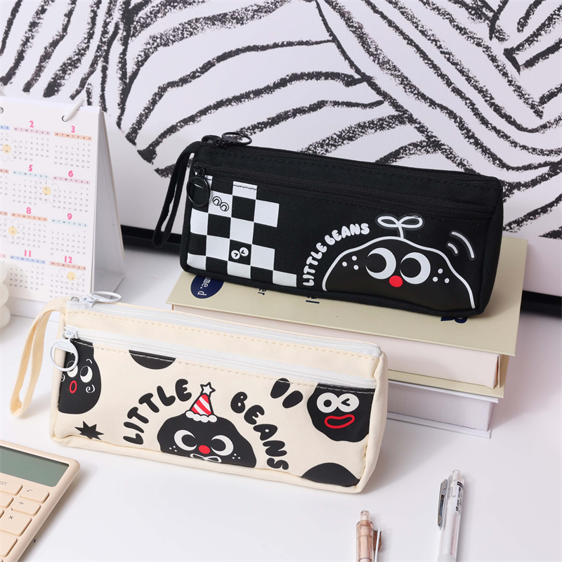 MK-8228 Handheld Pen Bag Double Layer Schoolbag Canvas Pencil Bag Muti-functional Study Stationery Pocket (6)