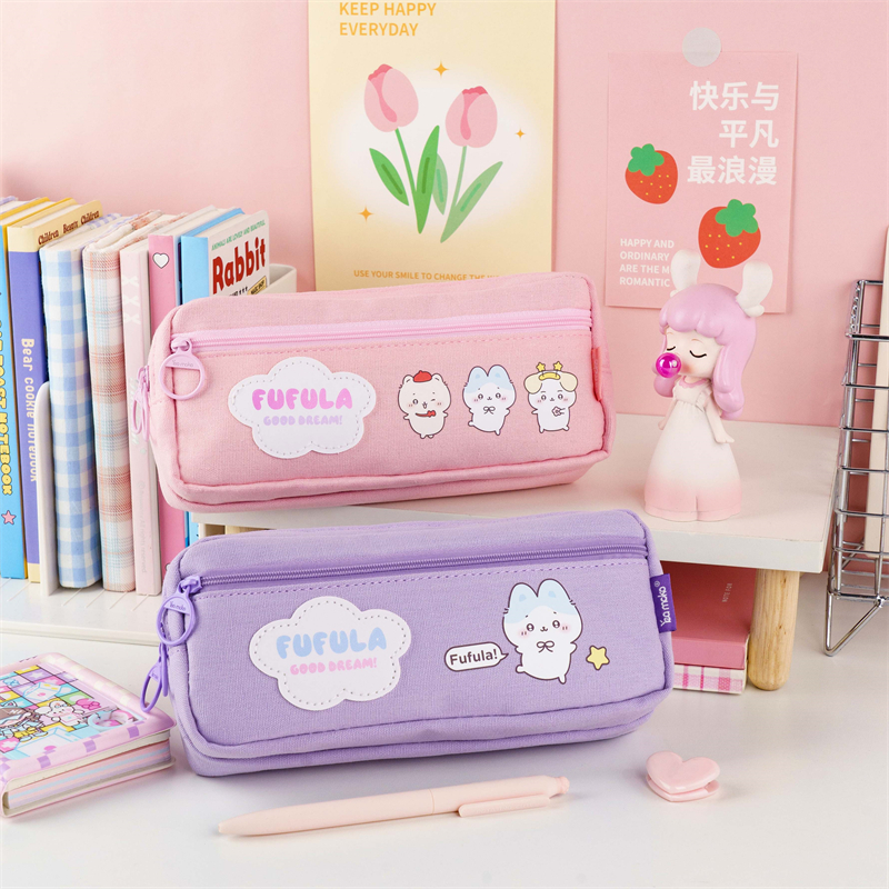 MK-8244 Square Pen Bag Tulo ka Zipper Stationery Case Canvas Pencil Bag School Study Bag (2)