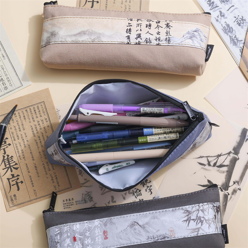 MK-8251 Big Triangle Canvas Pen Bag Handheld Canvas Pencil Bag Multi-functional Stationery Schoolbag (1)