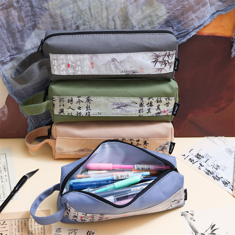 MK-8252 Big Square Pen Bag Multi-functional Stationery Case Canvas Pencil Bag School Study Bag (2)