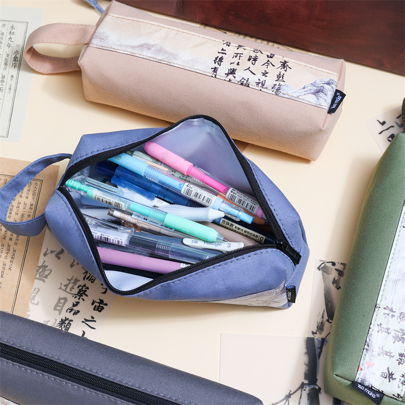 MK-8252 Big Square Pen Bag Multi-functional Stationery Case Canvas Pencil Bag School Study Bag (7)