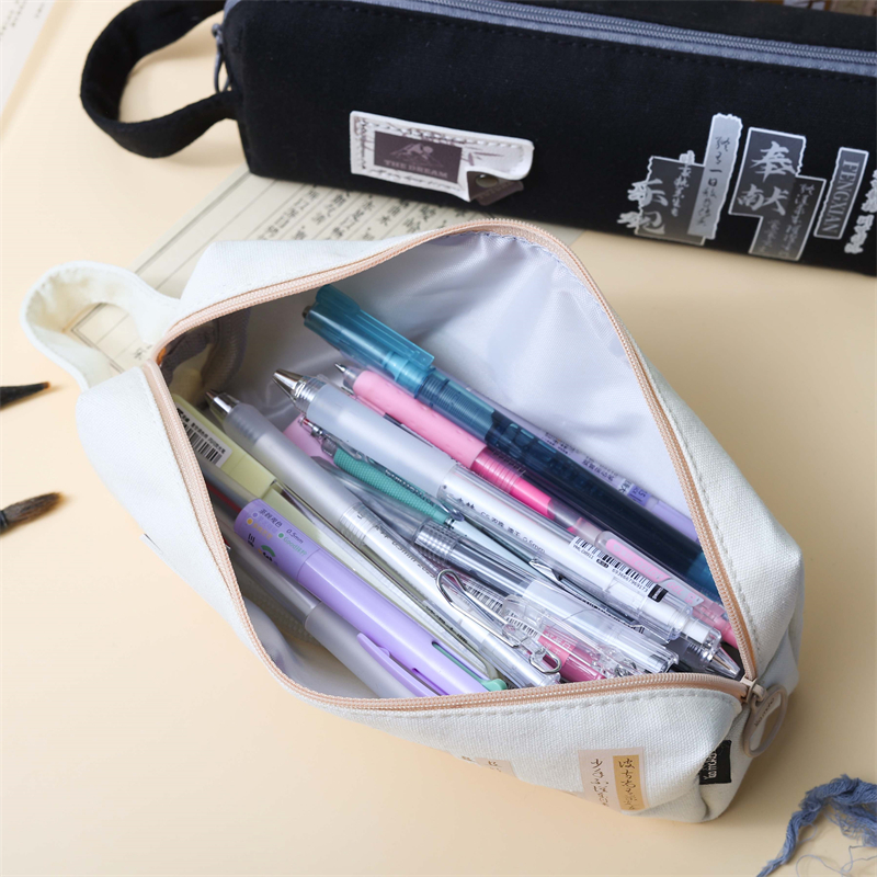 MK-8262 Big Square Pen Bag Multi-functional Stationery Case Canvas Pencil Bag School Study Pera (3)