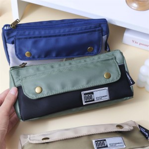 MK-8273 Triangle Canvas Pencil Bag Double Pockets Pen Bag Handheld Multi-functional Stationery Bag (၅)ခု၊