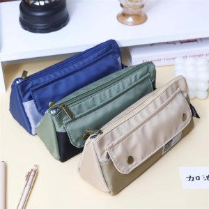 MK-8273 Triangle Canvas Pencil Bag Double Pockets Pen Bag Handheld Multi-functional Stationery Bag (8)