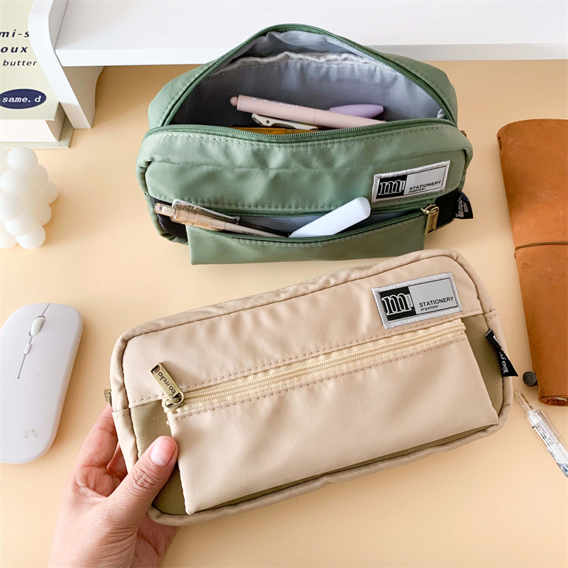 MK-8274 Square Pen Bag Multi-functional Stationery Case Big Capacity Canvas Pensulo Chikwama Chophunzirira Sukulu (5)