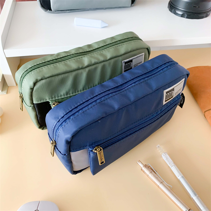 MK-8274 Square Pen Bag Multi-functional Stationery Case Big Capacity Canvas Pencil Bag School Study Bag (9) လုံး၊