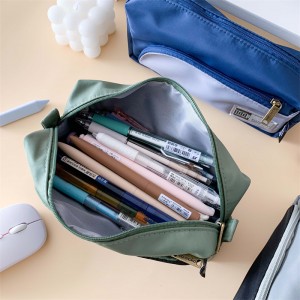 MK-8275 Kromme Canvas Bleistift Bag Front Pocket Square Pen Bag Grouss Kapazitéit Schoul Studiebeutel (2)