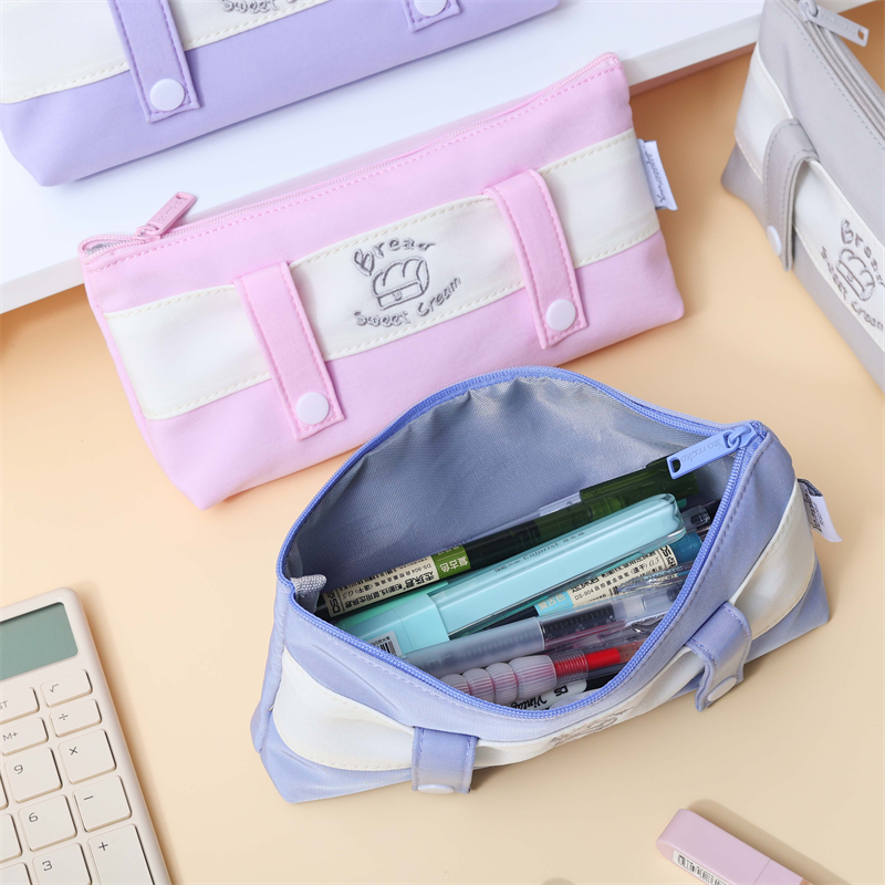 MK-8278 Loj Peev Xwm Cwj mem Hnab Daim duab peb sab Canvas Pencil Bag Handheld Multi-functional Stationery Schoolbag (7)