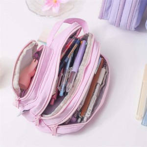 MK-8281 Handheld Pen Bag Double Layer Schoolbag Canvas Pencil Bag Muti-functional Study Stationery Pocket (7)