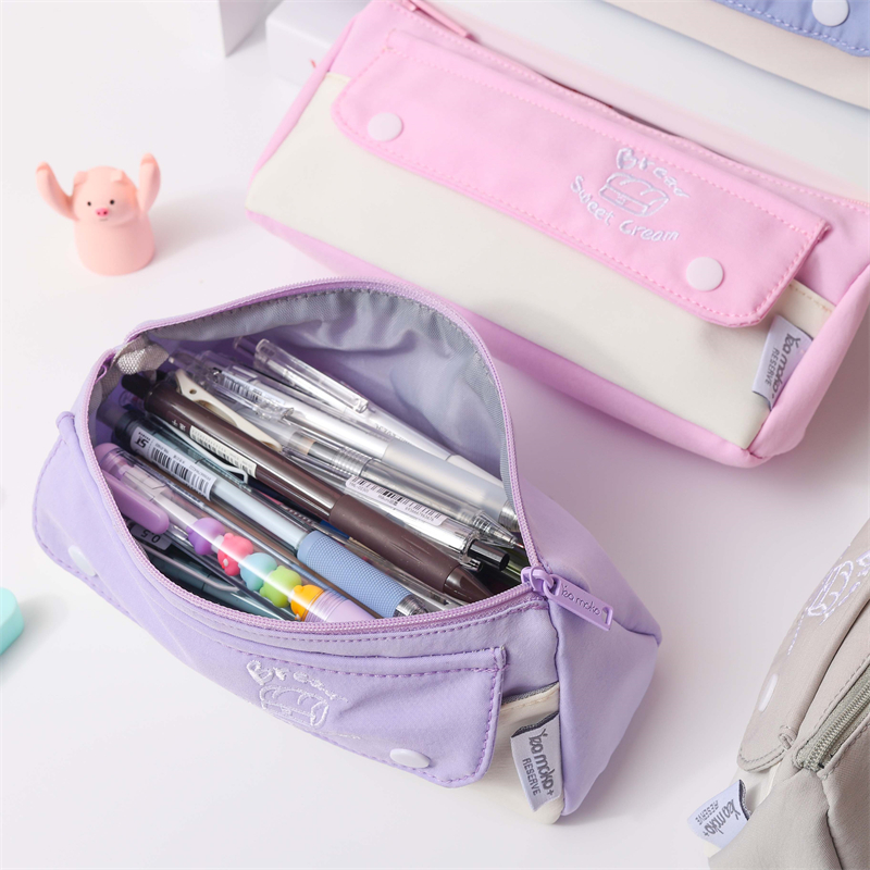 MK-8282 Big Capacity Pen Bag Triangle Canvas Pencil Bag Handheld Double Pockets Multi-functional Stationery Schoolbag (3)