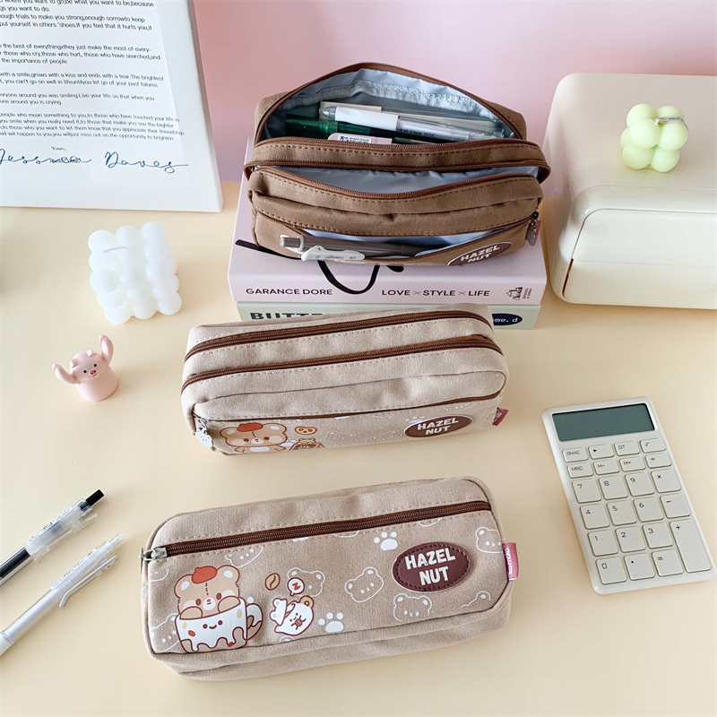 MK-8316 Tulo ka Zipper Pen Bag Square Stationery Case Dakong Kapasidad Canvas Pencil Bag School Study Bag (6)