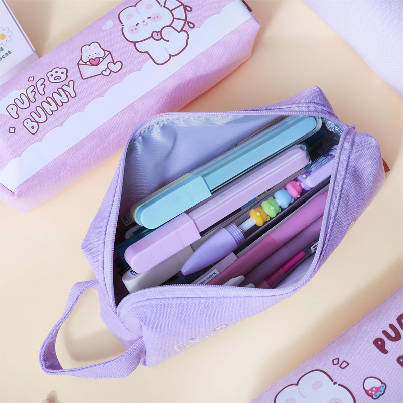 MK-8322 Big Square Pen Bag Multi-functional Stationery Case Canvas Pencil Bag School Bag (4)