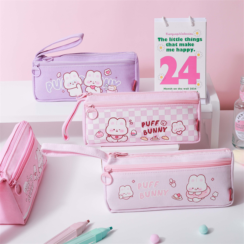 MK-8325 Handheld Pen Bag Double Layer Schoolbag Canvas Penzura Bag Muti-inoshanda Yekudzidza Stationery Homwe (9)