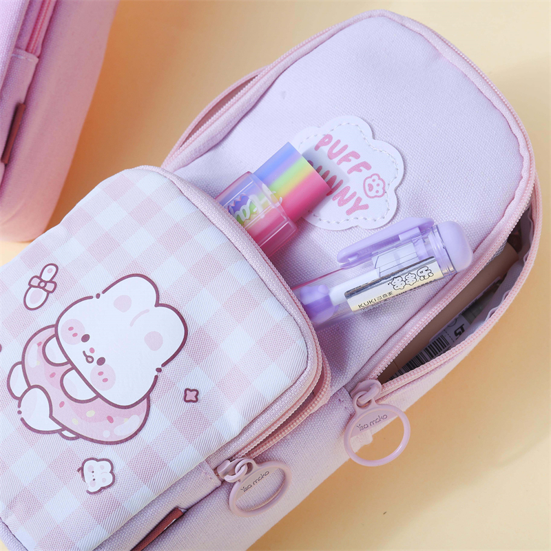 MK-8326 Canvas Pencil Bag Schoolbag Wallet Bag Muti-functional na Pencil Bag Study Stationery Pocket (4)