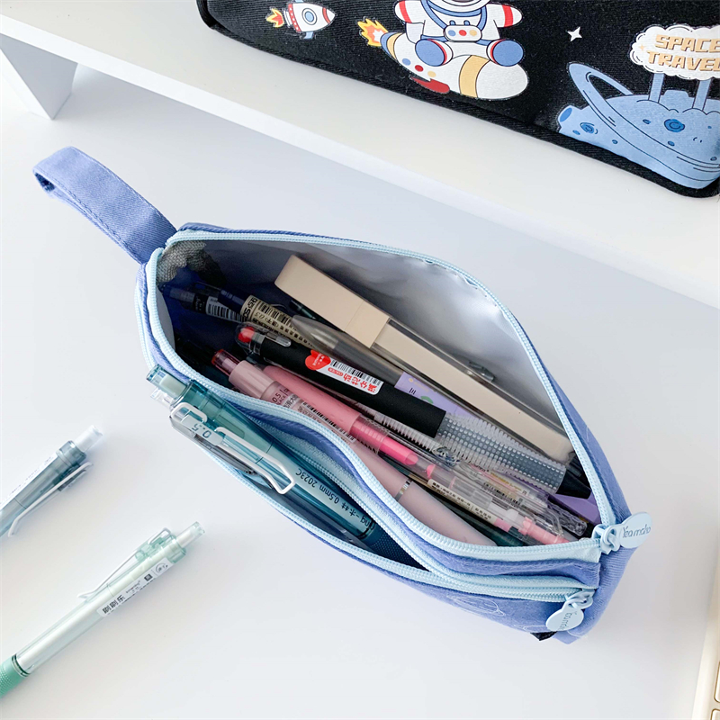 MK-8343 Handheld Pen Bag Double Layer Schoolbag Canvas Pencil Bag Muti-functional Study Stationery Pocket (7)