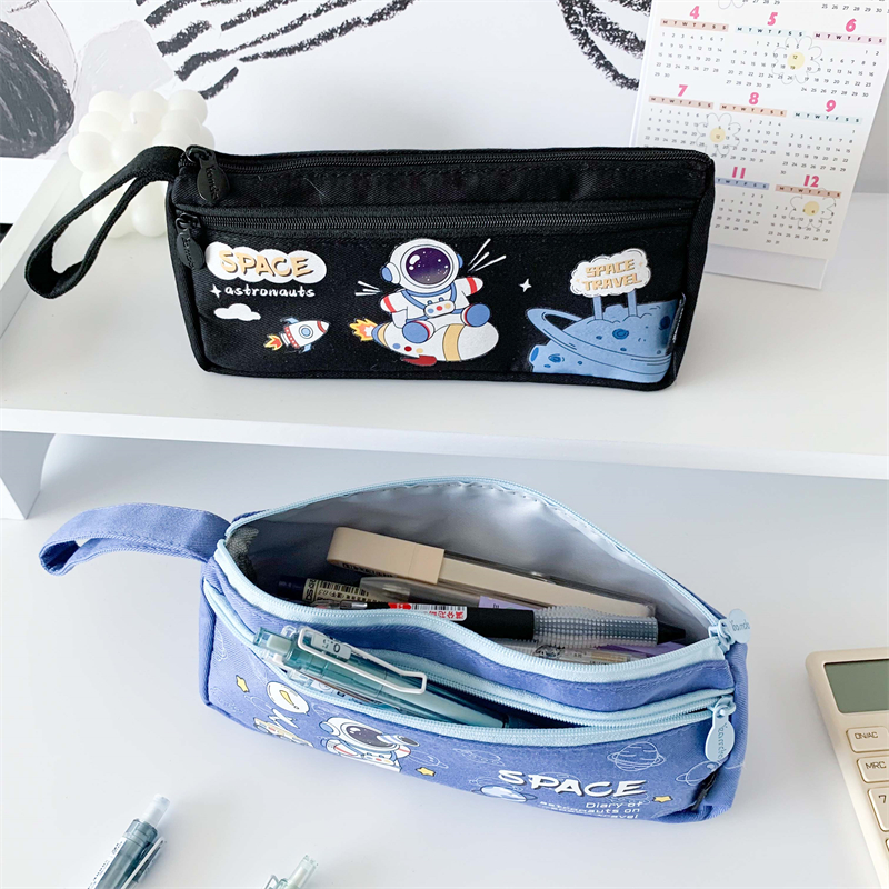 MK-8343 Handheld Pen Bag Double Layer Schoolbag Canvas Pencil Bag Muti-functional Study Stationery Pocket (9)