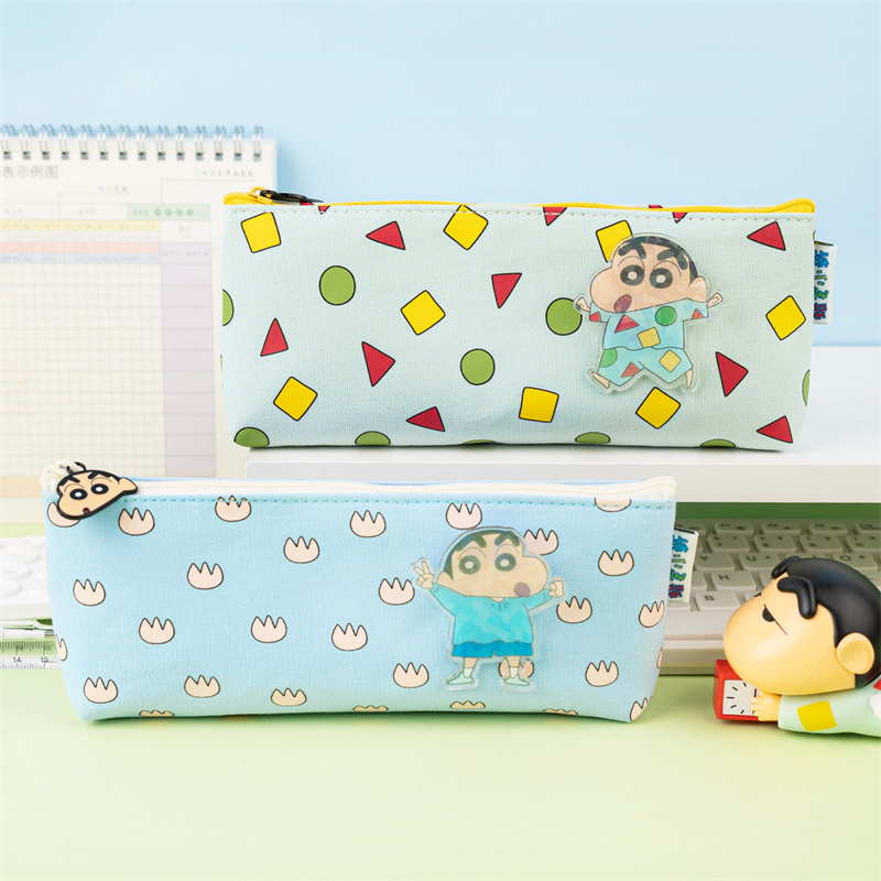 MK-8390 Crayon Shin Chan Big Triangle Canvas Pencil Bag Big Capacity Pen Bag Handheld Multi-functional Stationery Schoolbag (5)