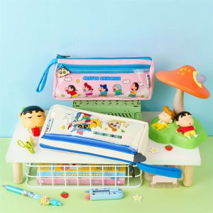 MK-8391 Crayon Shin Chan Ръчна двуслойна чанта за моливи Голям капацитет Чанта за писалка Платнена многофункционална ученическа чанта за канцеларски материали (3)