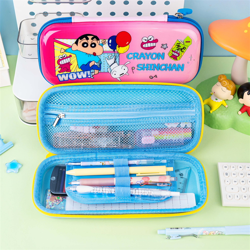 MK-8396 Kreyon koulè Shin Chan Bilayer Trousse pou kreyon Double-deck Stationery Box De kouch plim sak Plizyè fonksyonèl kreyon valiz etid (4)