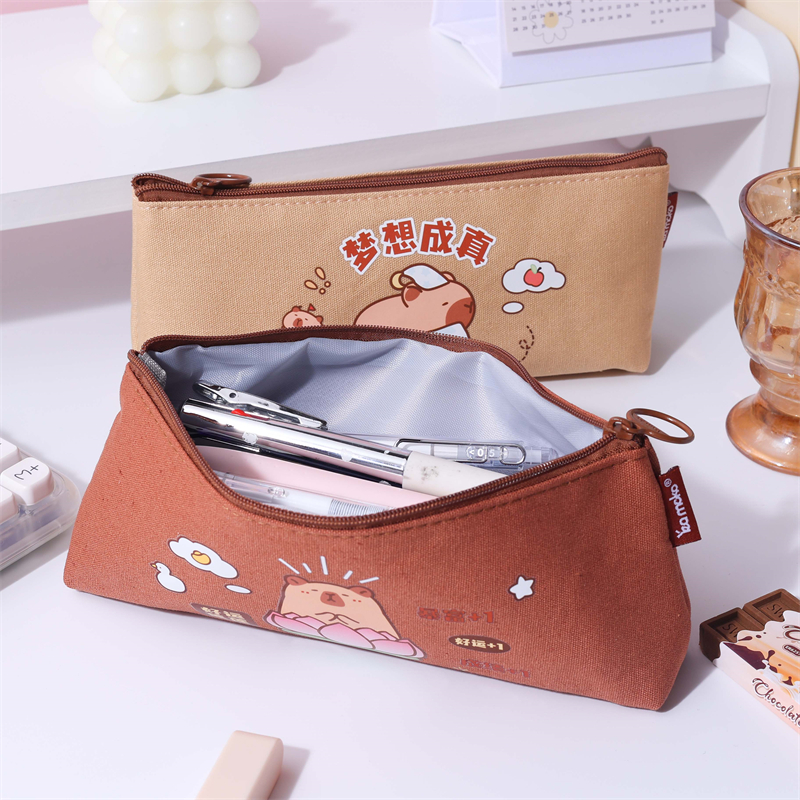 MK-8595 Dakong Triangle Canvas Pencil Bag Dakong Kapasidad Pen Bag Handheld Multi-functional Stationery Schoolbag (7)