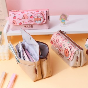 MK-8598 Handheld Flip Cover Pen Bag Doble Layer Schoolbag Canvas Pencil Bag Muti-functional Study Stationery Pocket (6)