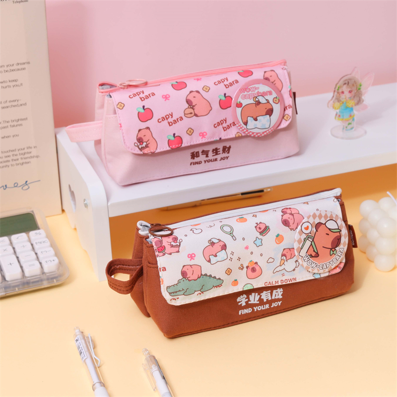 MK-8598 Handheld Flip Cover Pen Bag Doble Layer Schoolbag Canvas Pencil Bag Muti-functional Study Stationery Pocket (9)