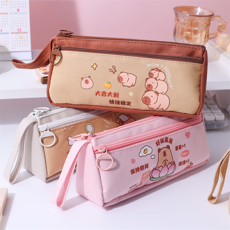 MK-8601 Handheld Pen Bag Doble Layer Schoolbag Canvas Pencil Bag Muti-functional Study Stationery Pocket (5)