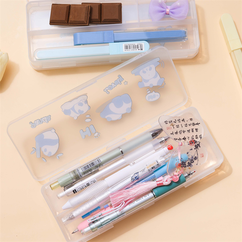 MK-8616 PP Bilayer Pencil Case Du qat Stationery Box Study Du tebeq Çenteyê Pênûsê Çenteyê Dibistana Lêkolînê ya Pênûsê ya Pir-fonksîyonel (4)