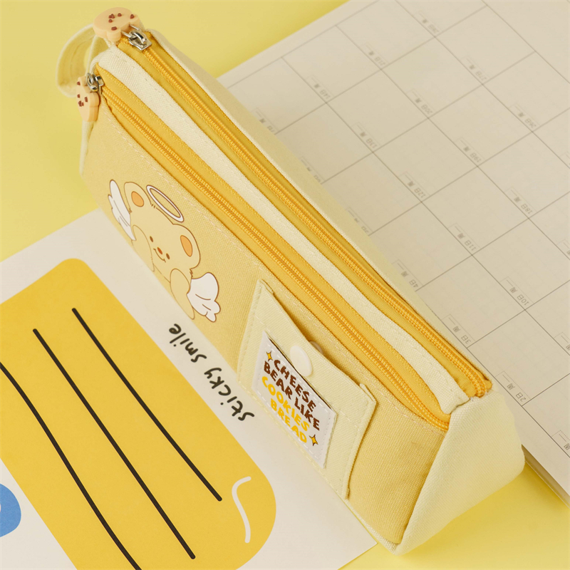 MK-8746 Handheld Double Layer Pencil Bag Big Capacity Pen Bag Canvas Multi-functional Stationery Schoolbag (4) လုံး၊