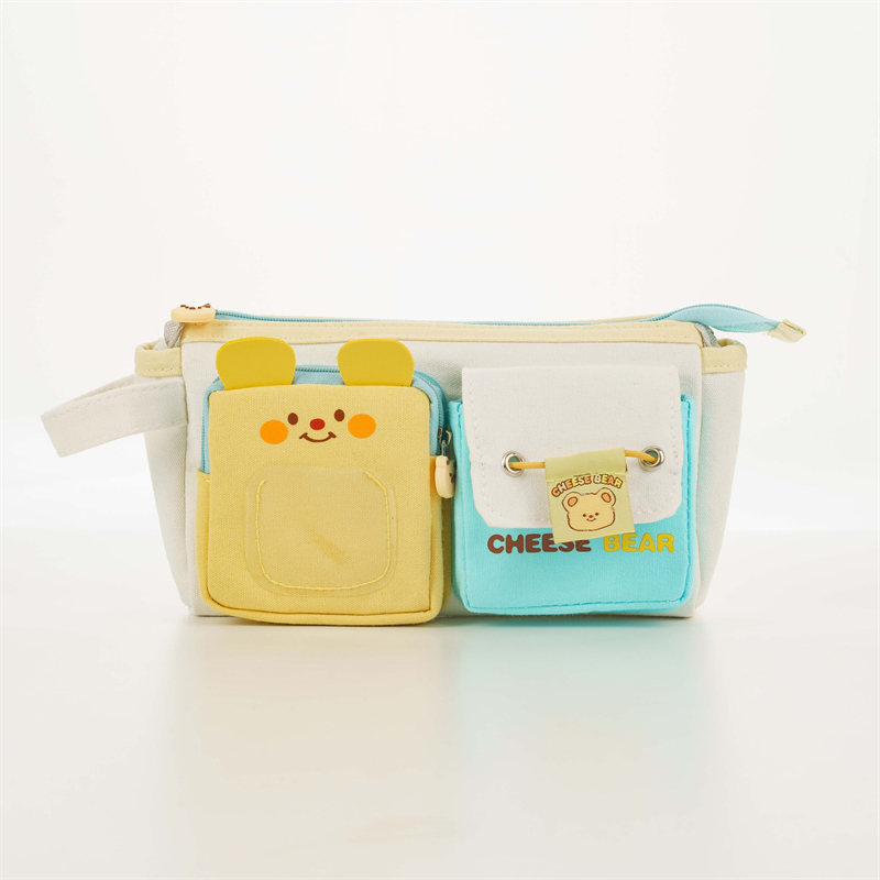 MK-8748 Double Front Pockets Canvas Pencil Bag Big Capacity Pen Bag Multi-functional Zipper Stationery bag (10)