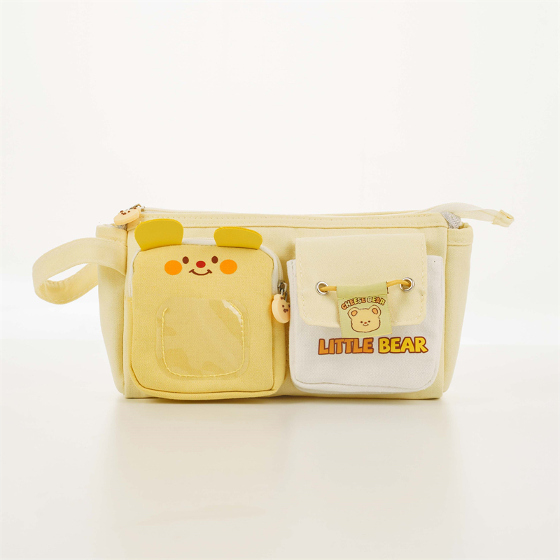 MK-8748 Double Front Pockets Canvas Pencil Bag Big Capacity Pen Bag Multi-functional Zipper Stationery bag (11)