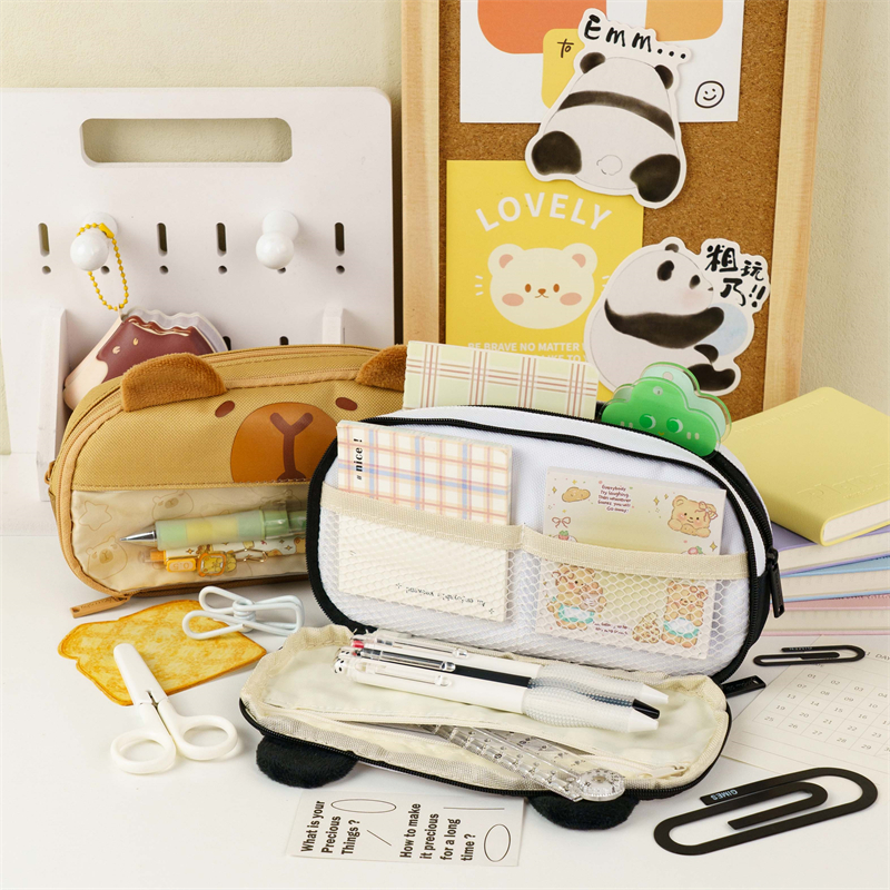 MK-8780 Transparent Front Pocket Pencil Bag Big Capacity Pen Bag Oxford Multi-functional Stationery Bag (5)